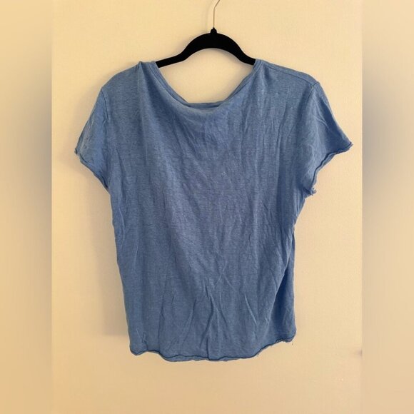 FRAME Easy True Organic Linen Tee In Blue - Picture 5 of 7